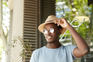 Man Glasses Cool Sunglasses Straw Hat Black