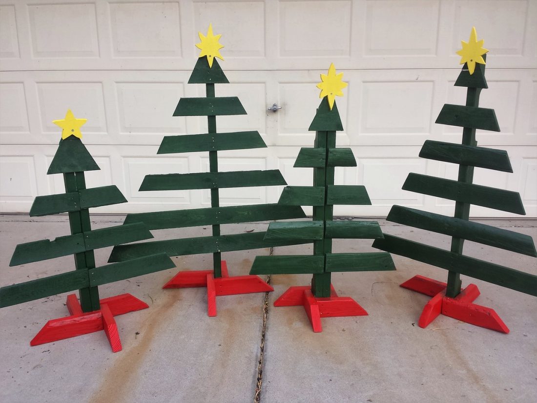 wooden christmas trees painted green